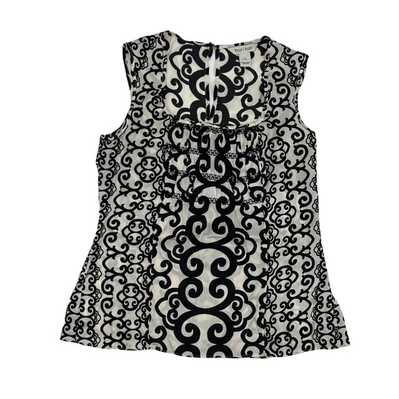 White House Black Market White Black Swirl Silk Sleeveless Blouse Size S Women's - Picture 1 of 6